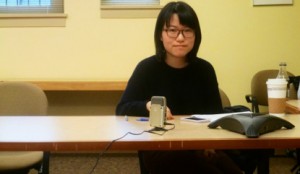 Xingzhe He interviewing Kimberly Blessing '97.
