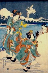 Utagawa Kunisada II, Mitsuji Near a Carriage in the Snow, ca. 1851 (detail). Bryn Mawr College Special Collections; gift of Margery Hoffman Smith, Class of 1911.