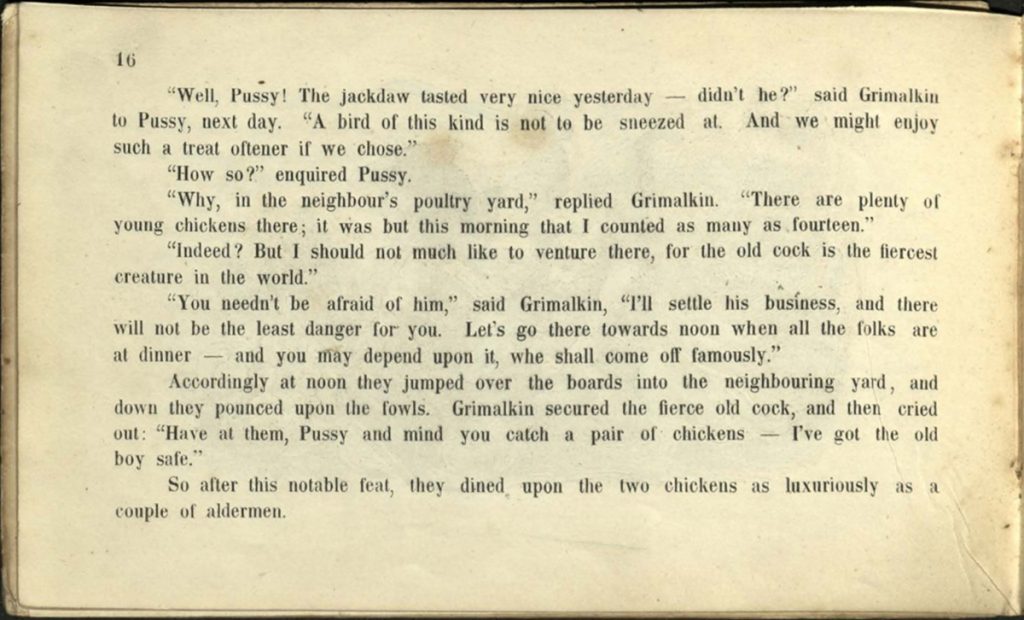 text describing Pussy killing the chickens