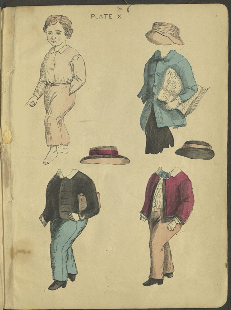 Plate X. A boy doll and three outfits