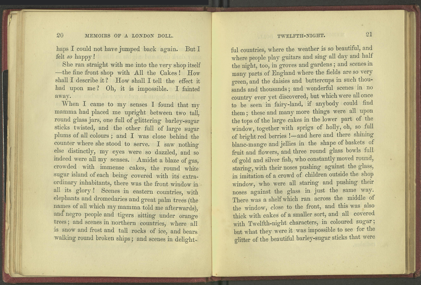 Pages 20-21, describing the pastry shop at Twelfth Night.