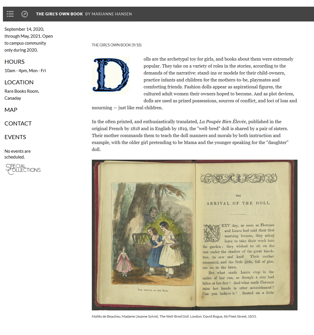 Screenshot of the online version the the exhibition, The Girl's Own Book