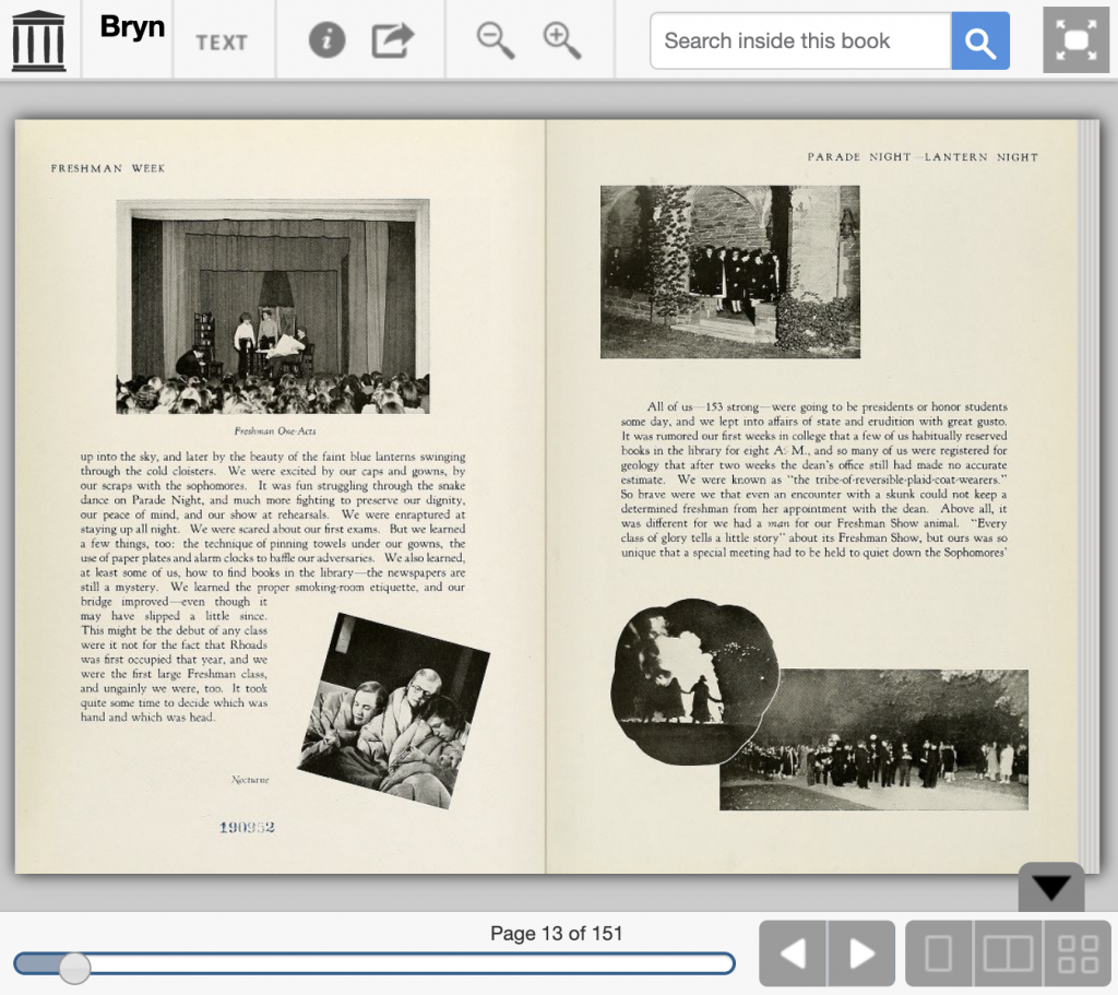Pages from 1942 Bryn Mawr College yearbook